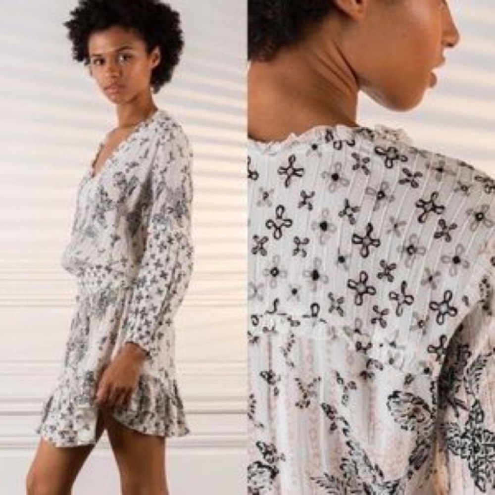 Poupette St. Barth White Mini Dress with Black Floral Print
